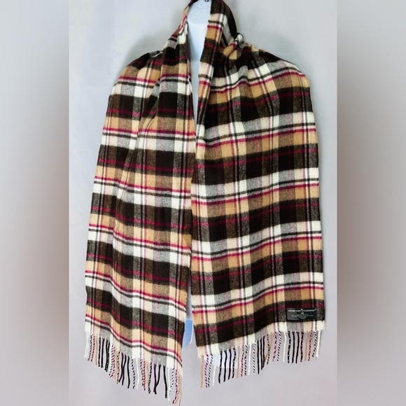 Softer Than Cashmere D&Y Tan Multicolor Plaid Fringe Scarf NEW Fall Winter - Picture 2 of 5